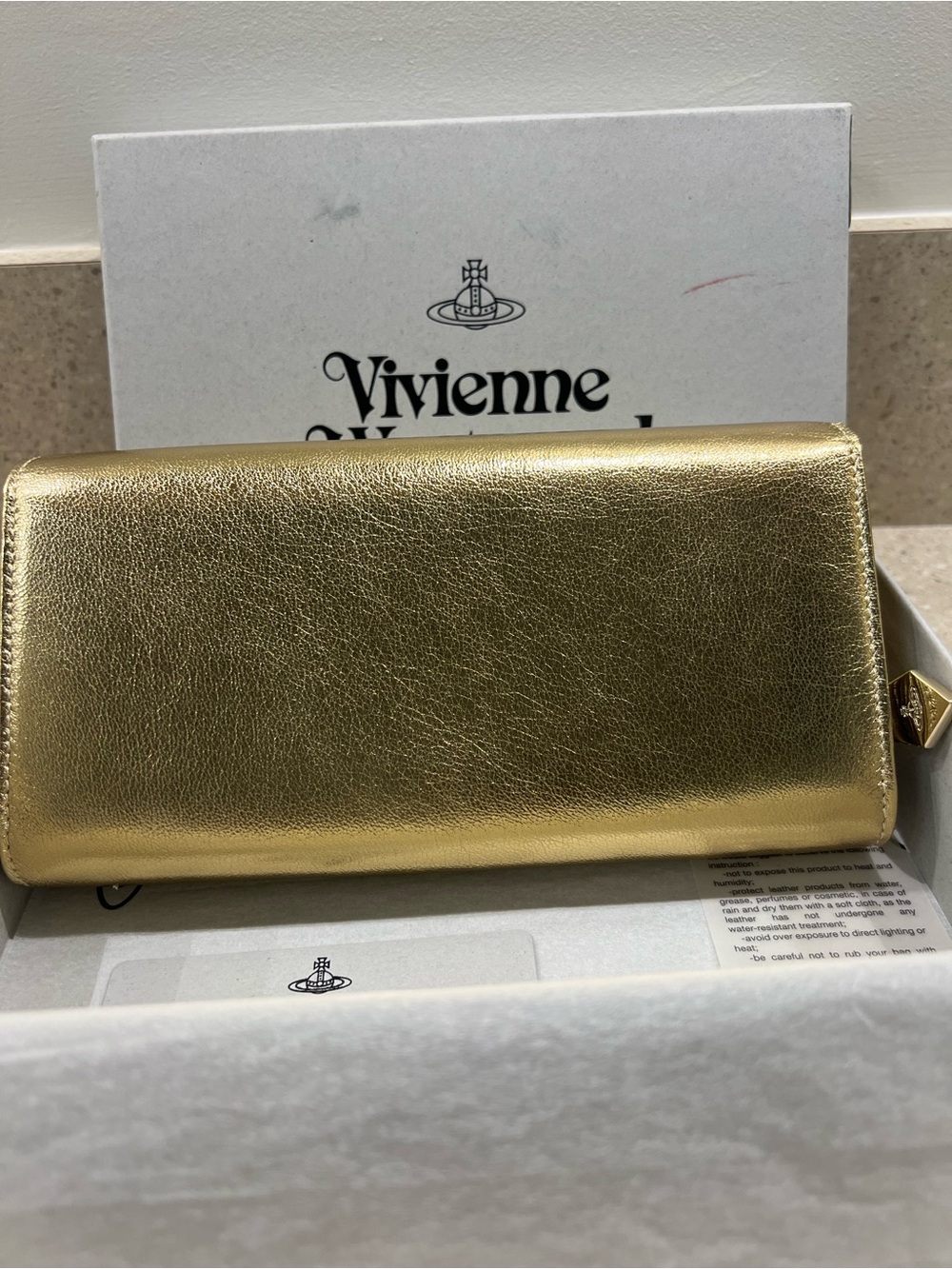 Vivienne Westwood Metallic Gold Leather Flap Wallet with Orb Emblem - Picture 3 of 10